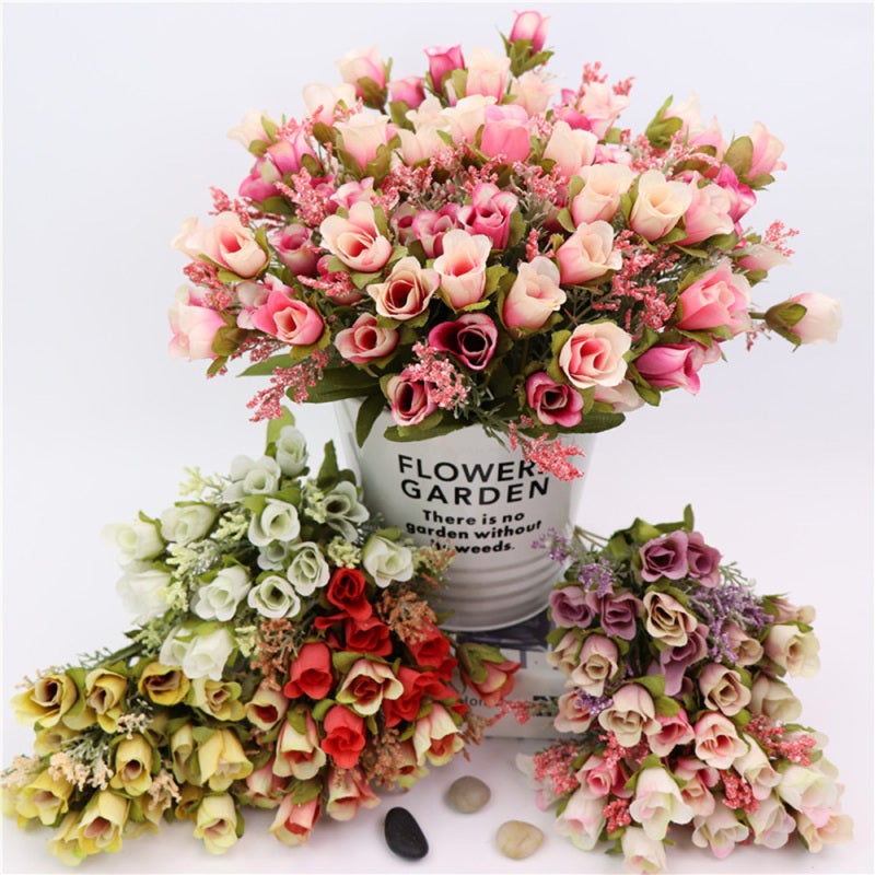 20 Heads 1Pc Artificial Rose Flower Bouquet Home Decor Wedding Mini Rose Silk Flower Romantic Wedding Party Supplies - Image 4