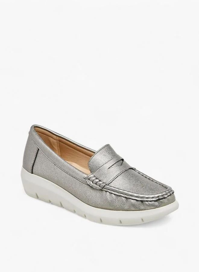 لو كونفورت Metallic Slip-On Loafers With Wedge Heels