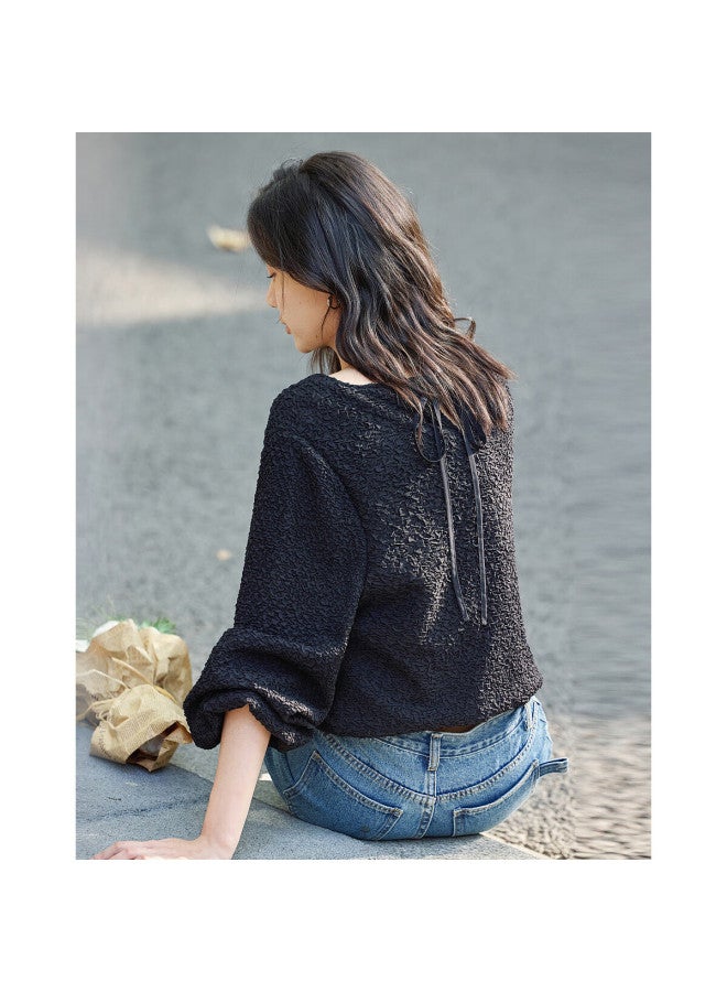dme Demnaspring French Gentle Luxury Texture Lantern Sleeve Romantic Strap Women's Top - Image 1