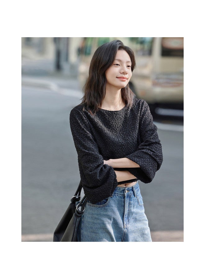 dme Demnaspring French Gentle Luxury Texture Lantern Sleeve Romantic Strap Women's Top - Image 3