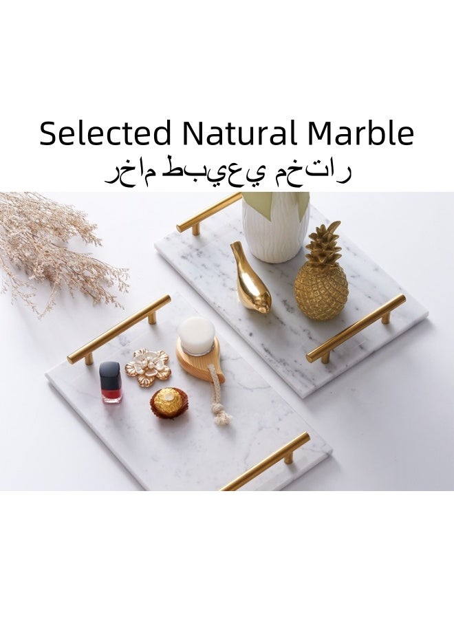 SHABILI Marble Stone Decorative Tray, Jewelry Ring Dish Storage Kitchen Organizer Plate Holder, Handmade Nightstand Tray with Copper-Color Metal Handles for Counter, Vanity, Dresser, Nightstand and Desk  - Image 2