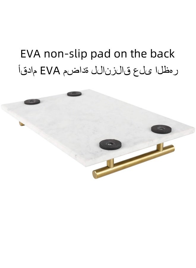 SHABILI Marble Stone Decorative Tray, Jewelry Ring Dish Storage Kitchen Organizer Plate Holder, Handmade Nightstand Tray with Copper-Color Metal Handles for Counter, Vanity, Dresser, Nightstand and Desk  - Image 4