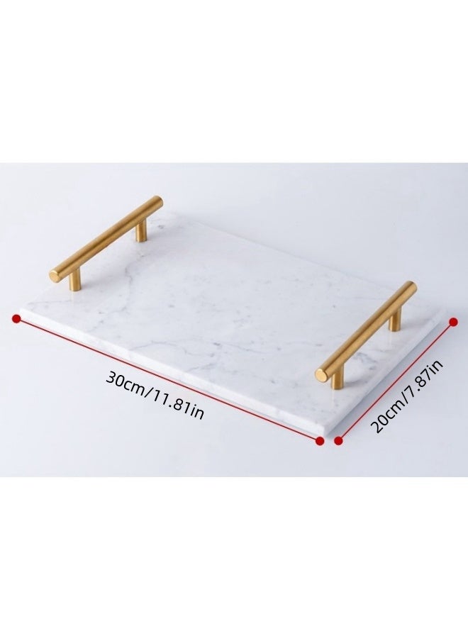 SHABILI Marble Stone Decorative Tray, Jewelry Ring Dish Storage Kitchen Organizer Plate Holder, Handmade Nightstand Tray with Copper-Color Metal Handles for Counter, Vanity, Dresser, Nightstand and Desk  - Image 5