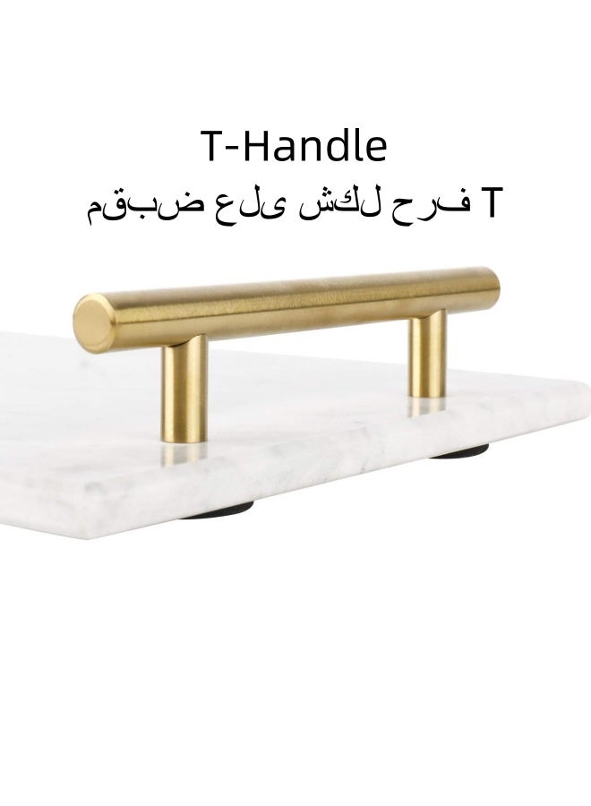 SHABILI Marble Stone Decorative Tray, Jewelry Ring Dish Storage Kitchen Organizer Plate Holder, Handmade Nightstand Tray with Copper-Color Metal Handles for Counter, Vanity, Dresser, Nightstand and Desk  - Image 3