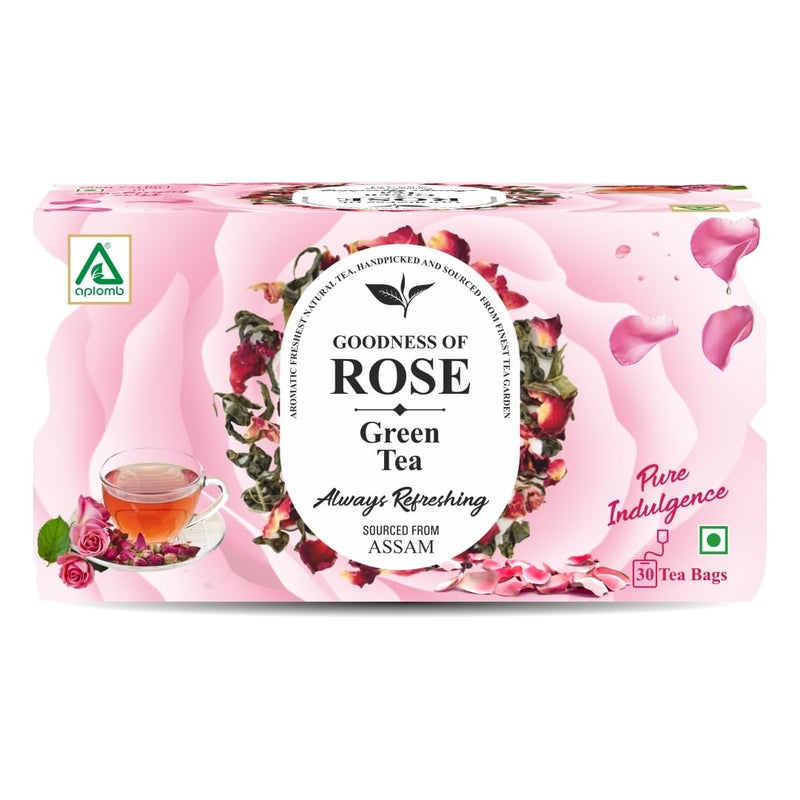 Aplomb Rose Petals Green Tea | Green Tea Immunity | Rose Tea | For Glowing Skin | Tea Gift Pack | 30 Bags (Pack of 1) - Image 1