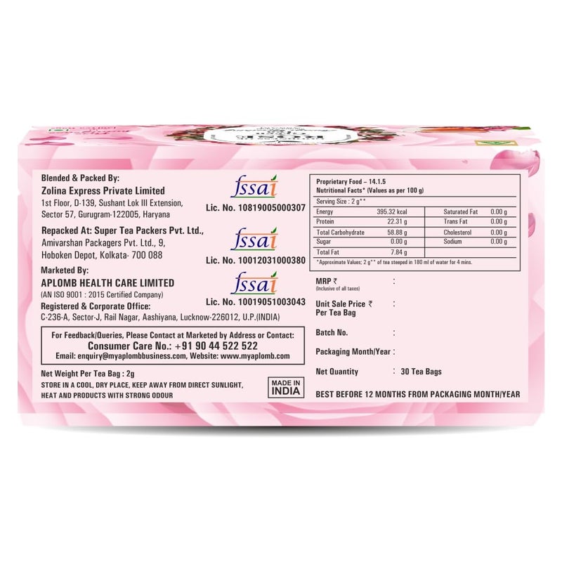 Aplomb Rose Petals Green Tea | Green Tea Immunity | Rose Tea | For Glowing Skin | Tea Gift Pack | 30 Bags (Pack of 1) - Image 4