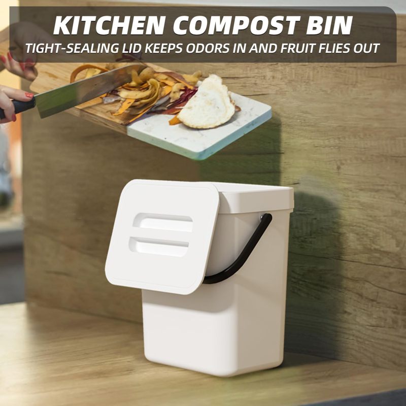 Small Trash Can: White Airtight Odor-Free - Dual-Purpose Space-Saving Kitchen Compost Bin for Countertop Under Cabinet Small Kitchens - Image 3