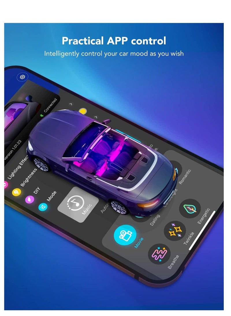 MUNTAQI 4PCS Waterproof Car Interior LED Strip Lighting, 2-Line Design RGB Car Light Kit APP Control Under Dash LED Lighting with Charger Waterproof RGB Strip Car Decorative LED Strip for Car Interior - Image 3