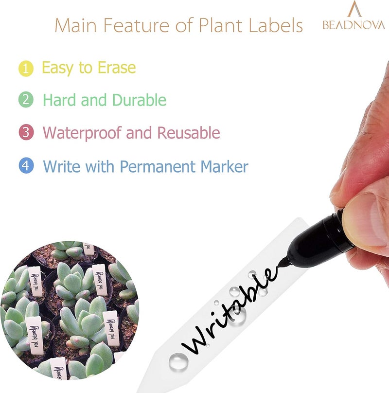BEADNOVA Plant Labels 100pcs Plant Tags Garden Tags Identification Stakes Plastic Labels for Pots Garden 4 Inch White - Image 4