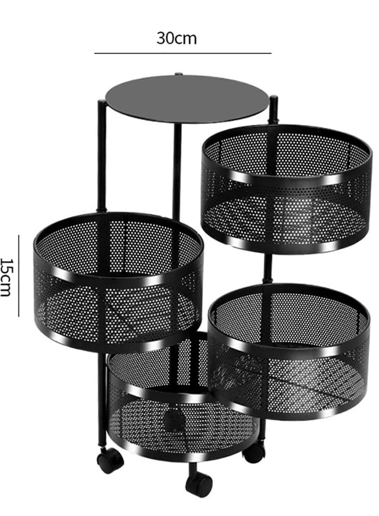 Scrolls Multi-Layer Kitchen Storage Shelf Rotatable Steel Rack 4 Movable Wheels Fruit Vegetable Snack Organizer Stand Black 80cm  - Image 3