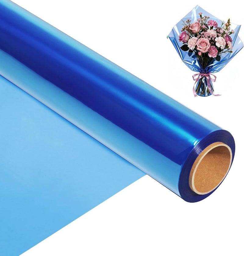 Tickjoy 200 ft Blue Cellophane Wrap Roll (16 In x 200 Feet) - 2.5 Mil Thick for Gift Baskets, Bouquets, Party Decorations - Image 1
