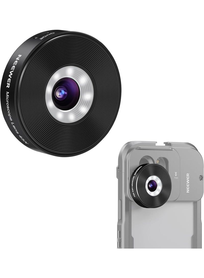 Zikra 45 X Phone Microscope Only for 17mm Thread Backplate, with iPhone Samsung Cage with 17mm Lens Adapter, Rechargeable Close Up Zoom Lens with 50mAh Battery, LED Light, Type C Cable - Image 1