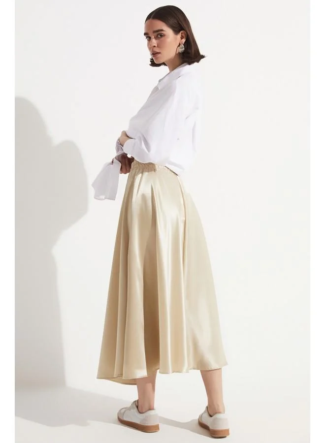JUNE June Elastic Waist Satin Skirt Gold