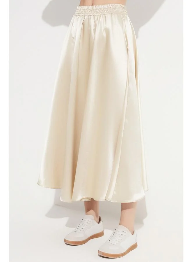 JUNE June Elastic Waist Satin Skirt Gold