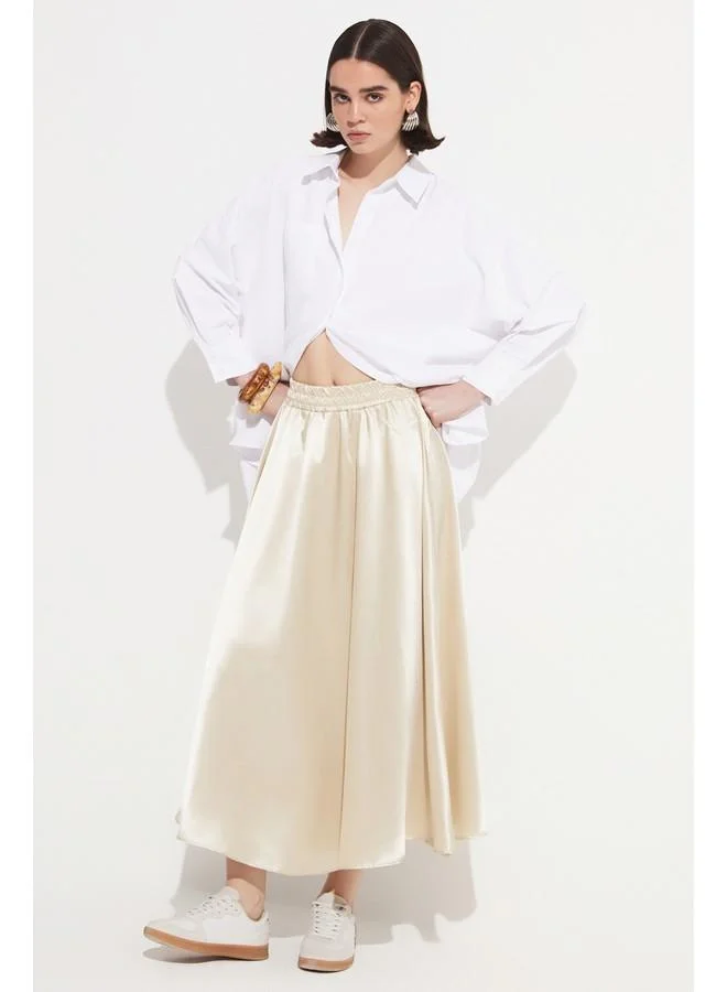 JUNE June Elastic Waist Satin Skirt Gold
