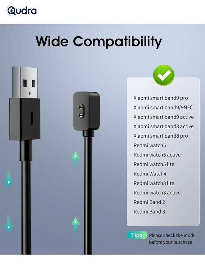 Qudra Charger Compatible with Xiaomi Smart Band 9/9 Pro/9 Active/8/8 Pro/8 Active/Redmi Watch 5/5 Active/5 Lite/4/3 Active/Redmi Smart Band 2, Charging Dock with 3.3ft/1m USB Charging Cable - Image 4