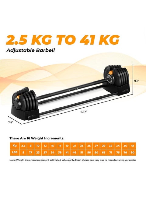Flexnest BY DECATHLON,Flexnest 2.5Kgs-41Kgs Adjustable Barbell Weightlifting Bar With 5 Pairs Free Weight Plates