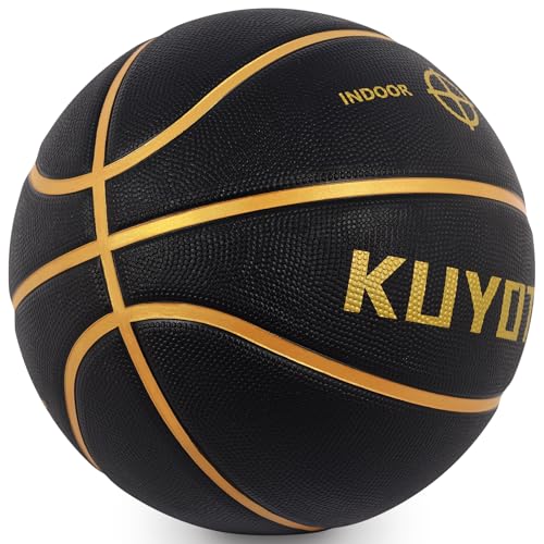 KUYOTQ Official Size Black Gold Basketball 295 Thickened Rubber inOutdoor Mens Size 7 Basketball for Game PlayDeflated - Image 1