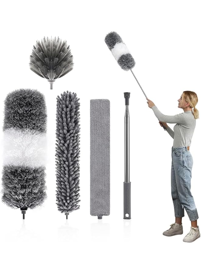 promass Extendable Duster, 4PCS Extension Duster Pole 30-100 Inches, Wall Duster with Removable and Washable Fiber Long Duster, Long Feather Duster for Cleaning Cobweb Brush, Blinds, Furniture, Fan - Image 1