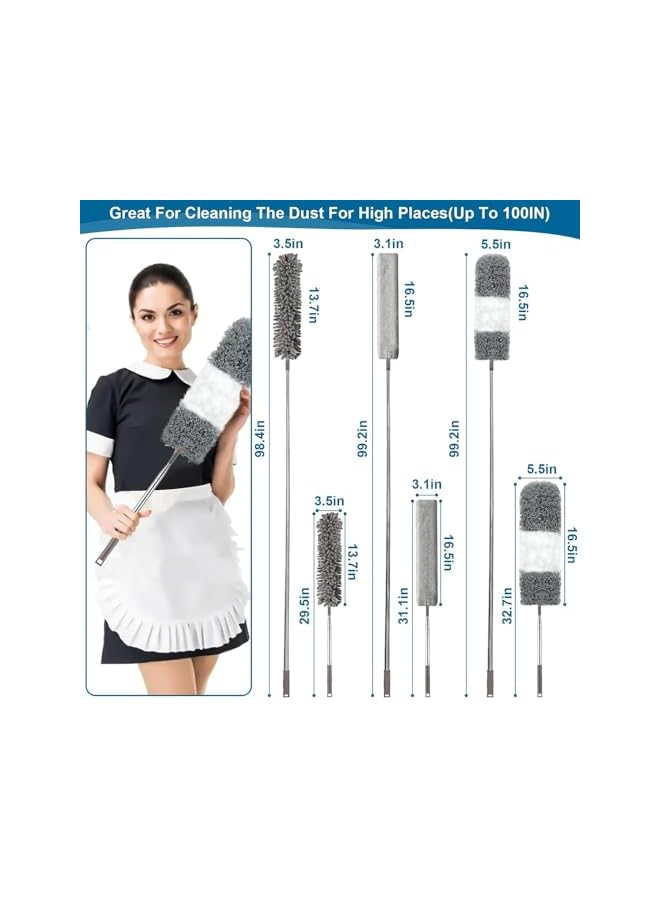 promass Extendable Duster, 4PCS Extension Duster Pole 30-100 Inches, Wall Duster with Removable and Washable Fiber Long Duster, Long Feather Duster for Cleaning Cobweb Brush, Blinds, Furniture, Fan - Image 2