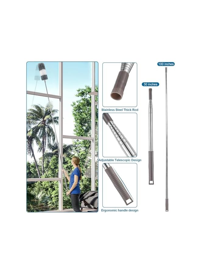 promass Extendable Duster, 4PCS Extension Duster Pole 30-100 Inches, Wall Duster with Removable and Washable Fiber Long Duster, Long Feather Duster for Cleaning Cobweb Brush, Blinds, Furniture, Fan - Image 5