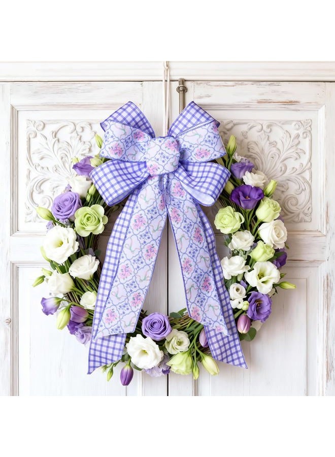 LaRibbons Floral Ribbon Wired 2.5 Inch x 6 Yards, 2 Rolls Purple Flower & Gingham Ribbon Set for Spring Wreaths, Gift Wrapping, Bow Making, Home Decor - Image 2