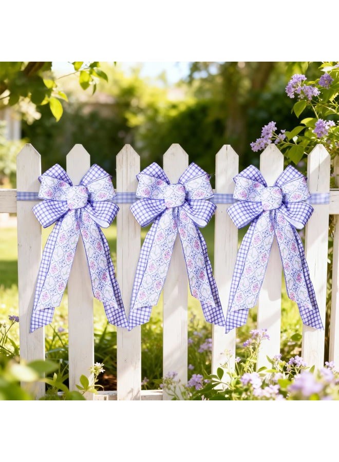 LaRibbons Floral Ribbon Wired 2.5 Inch x 6 Yards, 2 Rolls Purple Flower & Gingham Ribbon Set for Spring Wreaths, Gift Wrapping, Bow Making, Home Decor - Image 4