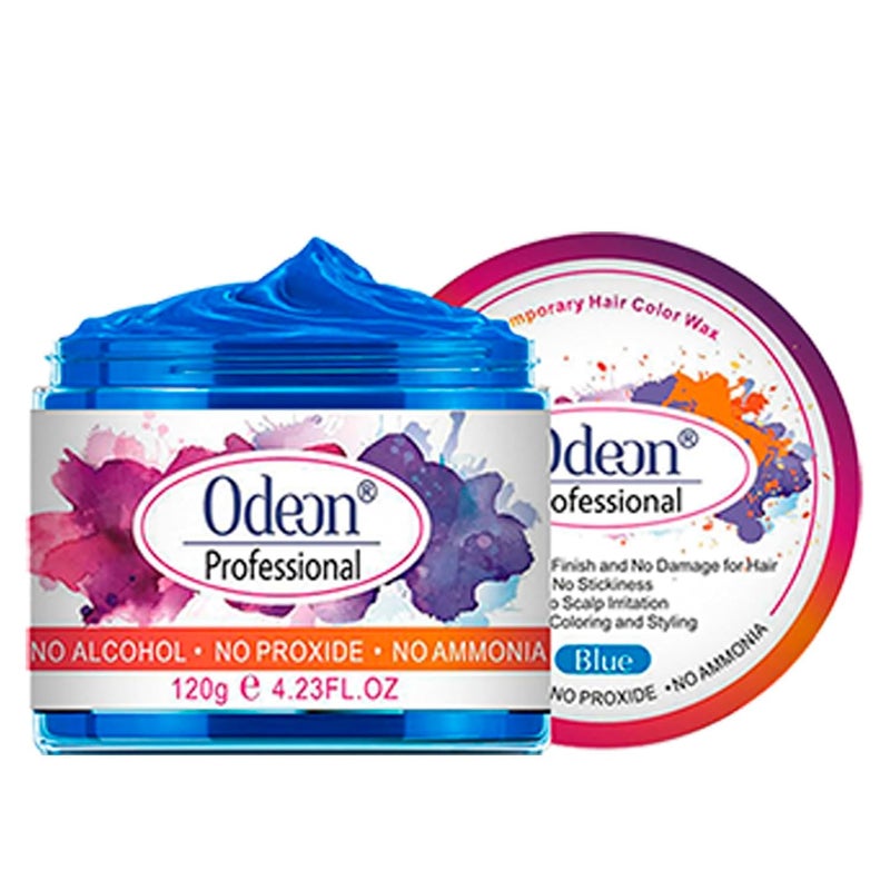 Odeon Temporary Hair Color Wax Natural  Washable Hair Wax Color for Temporary Hair Dye with Beeswax  Tea Tree Extract  Easy To Use Temporary Hair Color for Kids  Adults Blue 423oz