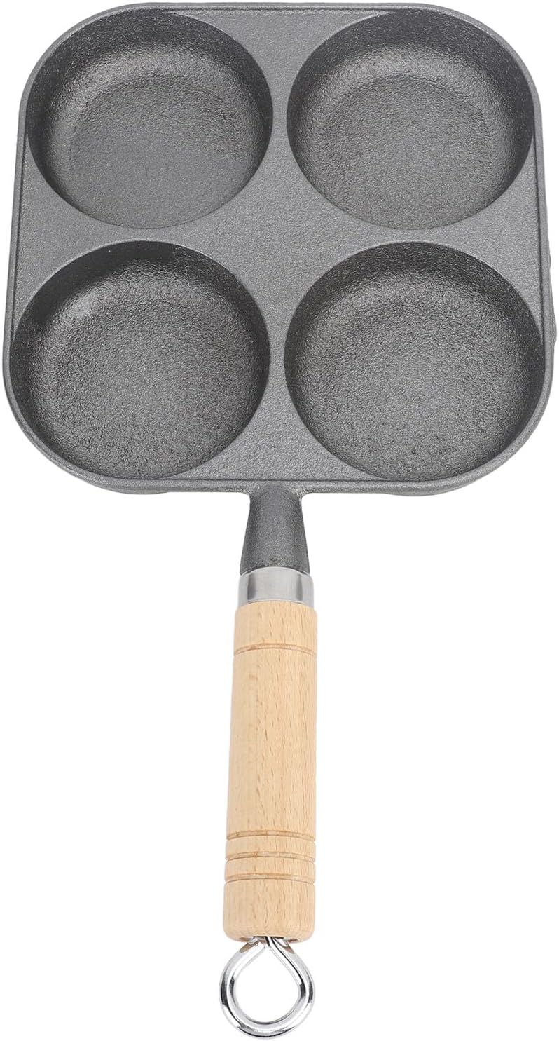 Egg Pan, Non Stick 4 Cups Egg Frying Pan with Wooden Handle for Breakfast, Induction Cooker Gas Stove - Image 1