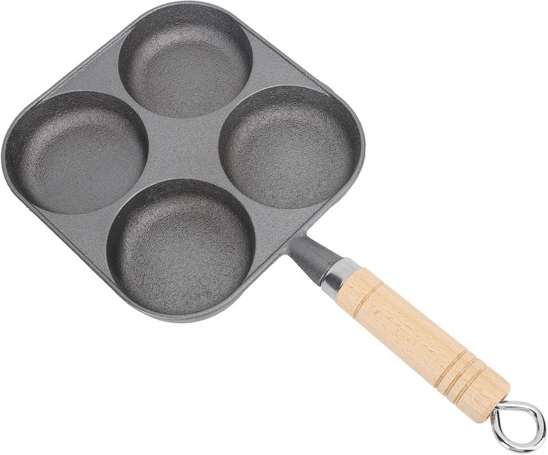 Egg Pan, Non Stick 4 Cups Egg Frying Pan with Wooden Handle for Breakfast, Induction Cooker Gas Stove - Image 2