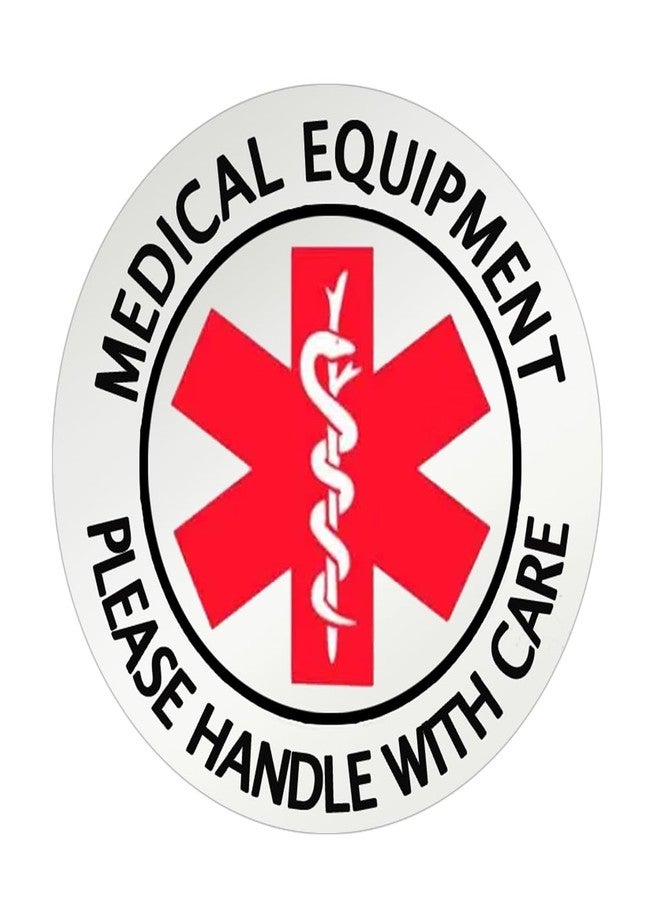 Top label 10 Pcs Medical Alert Equipment Luggage Tag Stickers,4 Inches Handle with Care Sticker for Medical Supplies,Fragile Medical Equipment Inside Stickers - Image 1