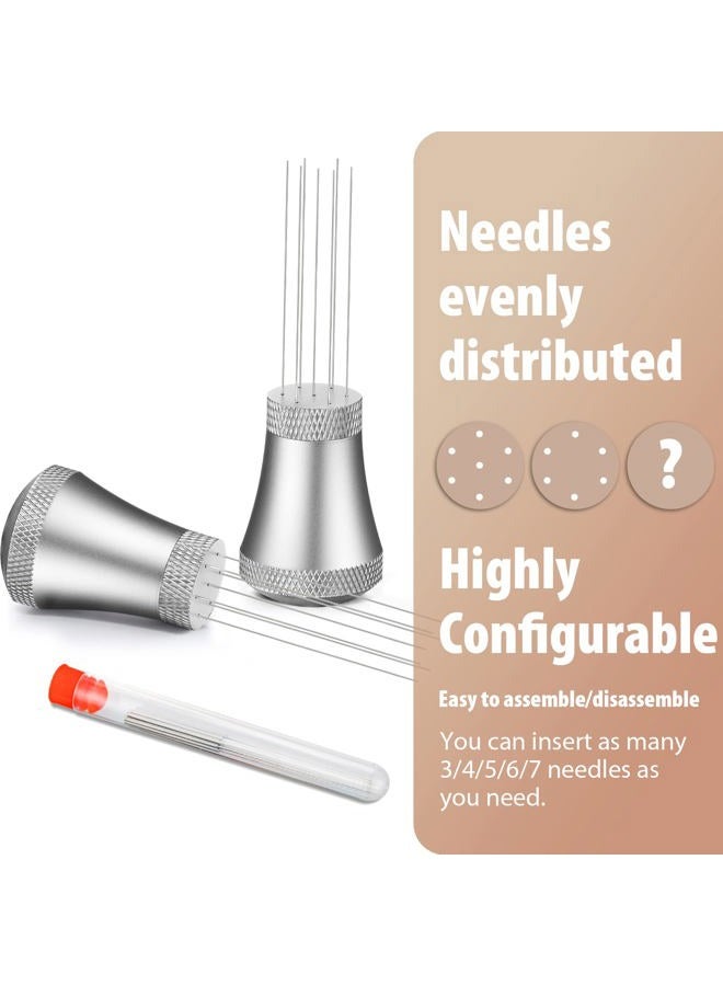 MEION WDT Espresso Distribution Tool Espresso Stirrer Tools for Barista, 0.35mm 7 Needles Espresso Coffee Stirrer with Extra 7 Replaceable Needles, Aluminum Alloy Handle with Stand (Silver) - Image 2