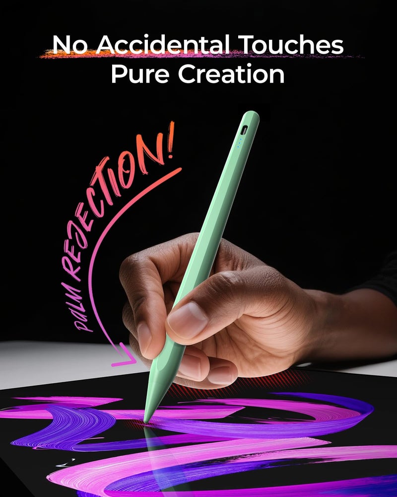 JAMJAKE قلم لمسة لجهاز آبل آيباد شحن أسرع 5X، قلم لجهاز آبل آيباد متوافق مع آيباد 6-11 الجيل، آيباد إير 3-5/M2/M3، آيباد ميني 5/6، آيباد برو 11"/12.9"/M4، تشغيل/إيقاف بالضغط المزدوج - أخضر - Image 3
