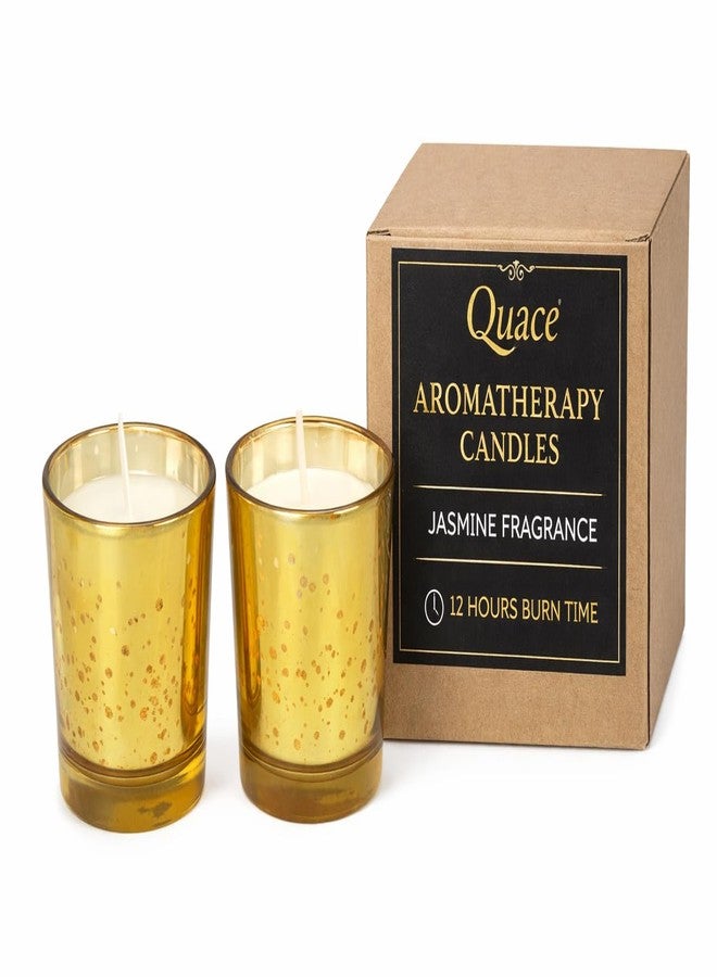 Quace عبوة من شمعتين معطرتين برائحة الياسمين من كوايس - شموع نذرية زجاجية ذهبية لتزيين المنزل والاسترخاء وتقديمها كهدية - Image 1