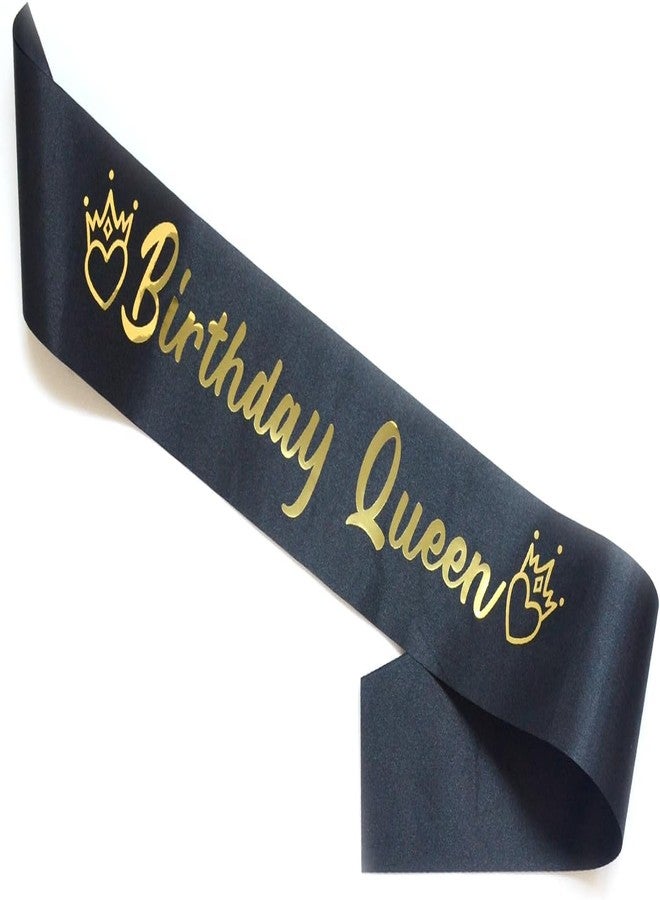 BLUPLE Birthday Queen Sash for Girls and Women Black "Birthday Queen" Satin Sash with Gold Glitter Lettering Party Favors, Supplies and Decorations (1) - Image 2