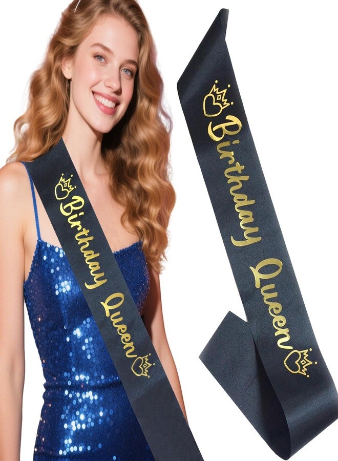 BLUPLE Birthday Queen Sash for Girls and Women Black "Birthday Queen" Satin Sash with Gold Glitter Lettering Party Favors, Supplies and Decorations (1) - Image 1