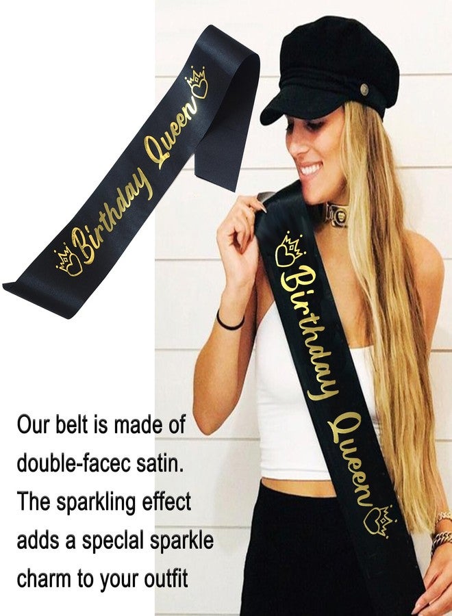 BLUPLE Birthday Queen Sash for Girls and Women Black "Birthday Queen" Satin Sash with Gold Glitter Lettering Party Favors, Supplies and Decorations (1) - Image 3