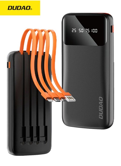 10000 mAh Power Bank, Built-In 4 Hidden Cable (USB, Lightning, MICRO, TYPE-C), Cable Detachable Design, with LED Digital Display