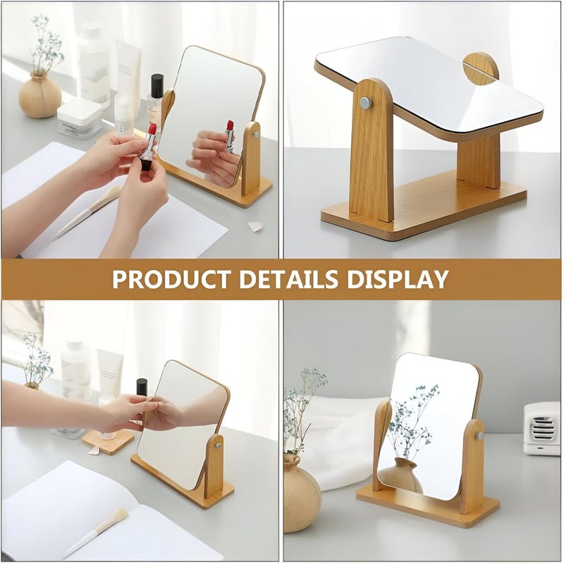 Glitzn Portable Wooden Tabletop Mirror – Adjustable Frame for Dorm & Travel Natural Wood Desk Mirror – Minimalist Vanity Mirror - Image 3