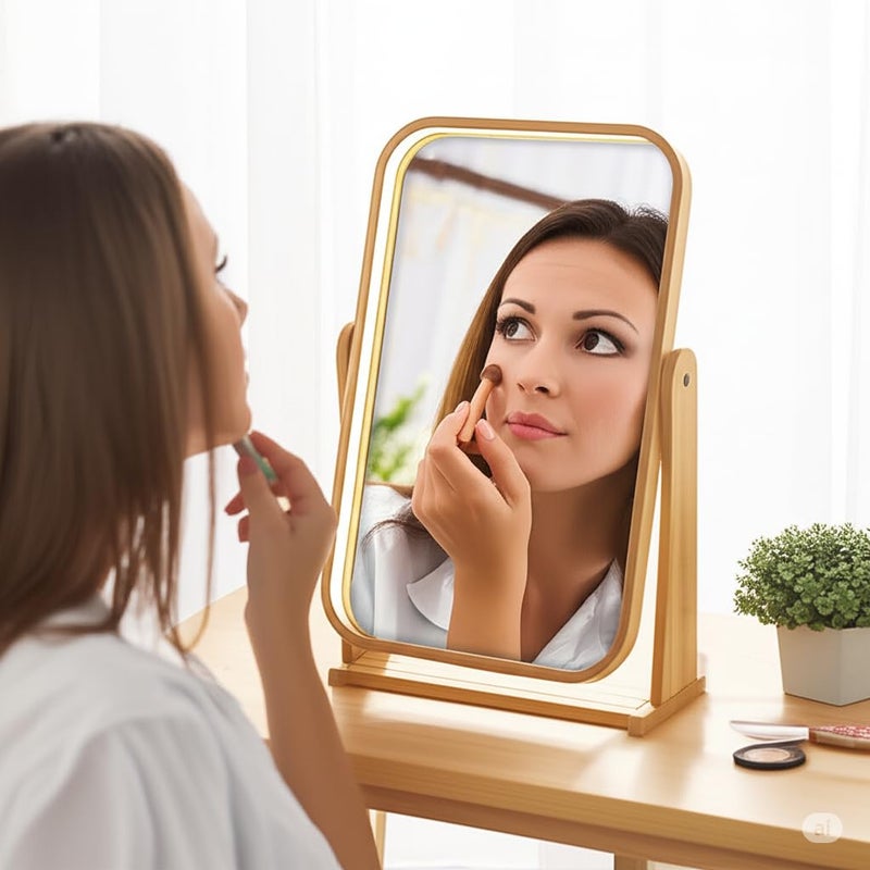 Glitzn Portable Wooden Tabletop Mirror – Adjustable Frame for Dorm & Travel Natural Wood Desk Mirror – Minimalist Vanity Mirror - Image 2