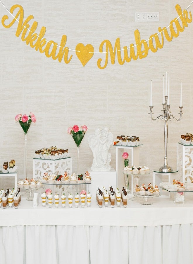 Ramciyo Nikkah Mubarak Banner - Eid Mubarak Decorations, Urdu Nikkah Decor, Glittery Desi Wedding/Engagement/Dulhan/Shaadi Party Decorations Gold Glitter - Image 4