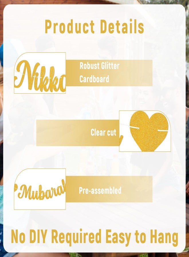 Ramciyo Nikkah Mubarak Banner - Eid Mubarak Decorations, Urdu Nikkah Decor, Glittery Desi Wedding/Engagement/Dulhan/Shaadi Party Decorations Gold Glitter - Image 3
