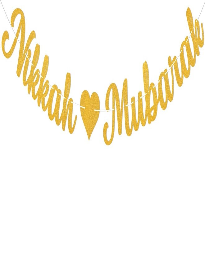 Ramciyo Nikkah Mubarak Banner - Eid Mubarak Decorations, Urdu Nikkah Decor, Glittery Desi Wedding/Engagement/Dulhan/Shaadi Party Decorations Gold Glitter - Image 1