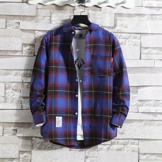2021 thin plaid long-sleeved shirt mens loose ins trendy Korean style shirt mens construction work clothes Purple PRL#9969 high quality - pzsku/Z57E552840C5377029AF5Z/45/1750435046/1967464b-c3f1-41ad-ba24-2dcb41dc18b1