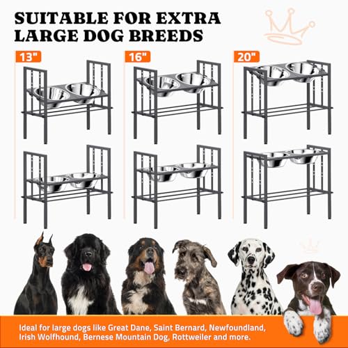 Pawtners Elevated Dog Bowls - Metal Raised Dog Bowls for Large Breed with 3 Adjustable Heights, Perfect Sturdy Bowl Stands for Extra Large Sized Dogs, Grey with Feeding Mat - Image 2