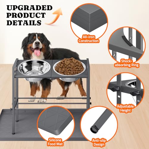 Pawtners Elevated Dog Bowls - Metal Raised Dog Bowls for Large Breed with 3 Adjustable Heights, Perfect Sturdy Bowl Stands for Extra Large Sized Dogs, Grey with Feeding Mat - Image 5