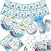 TEMYAXU Splish Splash Birthday Decorations Tableware 142 Pcs Summer Birthday Party Decorations includes Water Slide Party Decorations Plates and Napkins for Waterslide Party Decorations Pool Birthday Party - Image 4