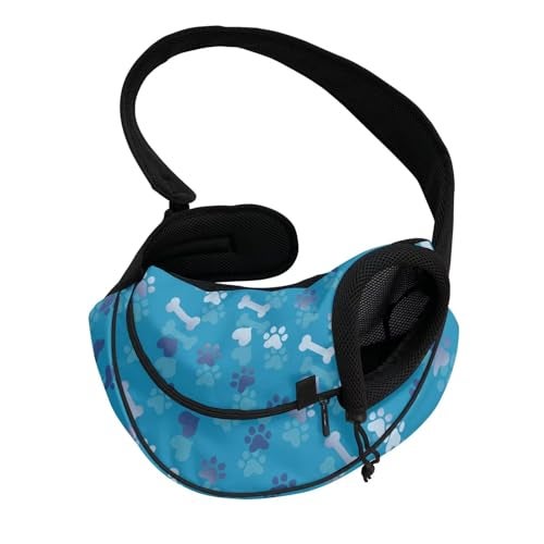 COEQINE Dog Sling Carrier for Small Dogs Blue Paw Print Small Dogs Crossbody Purse with Zipper Front NonFalling Locking Safety Zipper Breatheable Mesh Bag for uppy Pet Cats - Image 3