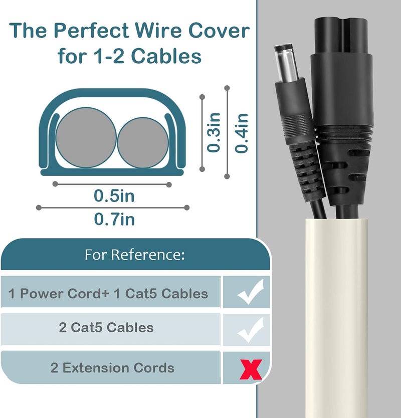 ZhiYo Wire Covers for 2 Cords, 68in Wire Hider on Wall Mounted, Beige Cord Cover Kit, Cable Cover Paintable, Cable Concealer for Extension Cord, Ethernet Cable, Speaker Wire Hider, 4X L17in W0.7in H0.4in - Image 2