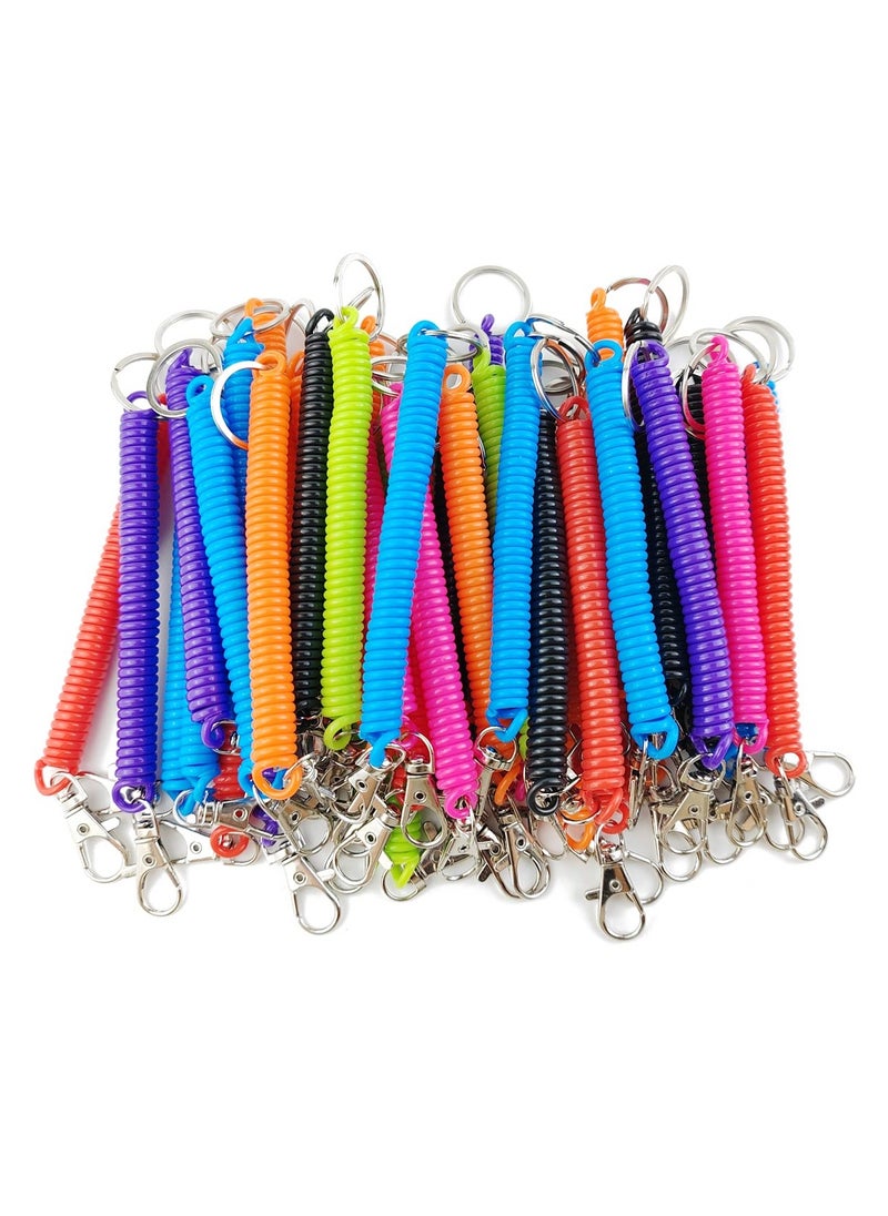Excefore - Retractable Coil Spring Keychains, 14 Pcs Spiral Elastic Cord Coil Keychain Strap Theftproof Anti-lost Stretch Cord Safety Key Ring with Metal Lobster Clasp for Keys Wallets Cellphone (7 Colors) - Image 1